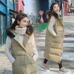 艾加冬季女装新款韩版长款加厚棉马甲单排扣经典纯色休闲百搭保暖