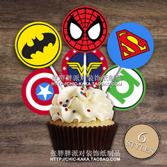 超级英雄系列，装饰小圆插牌，蛋糕插牌/食物插