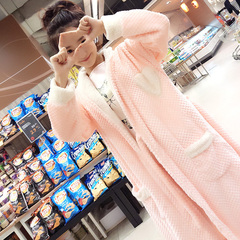 韩国睡袍加长睡裙女士长袖贝壳绒加厚秋冬季甜美法兰绒珊瑚绒睡衣