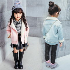 2016秋冬季女童童装新款麂皮绒纯色外套中小儿童羊羔绒内里外套潮