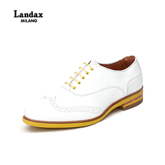 Landax秋季低帮真皮女鞋 进口手工系带女单鞋 时尚白色女鞋 特价