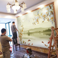 3d立体现代中式壁画客厅沙发背景墙壁纸影视墙墙纸无缝墙布玉兰花