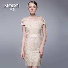麦夕2014夏装新款女装欧根纱蕾丝气质优雅收身连衣裙MD74083904