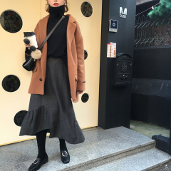 [ELINASEA]韩国经典翻领双排扣复古学院风时尚毛呢西装短外套女冬