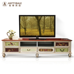 安帝贝拉美式田园储物创意手绘简约现代小户型电视柜茶几家具组合
