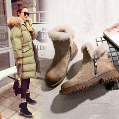 冬季新品时尚羊皮毛一体雪地靴英伦马丁靴女拉链擦色短靴保暖棉靴