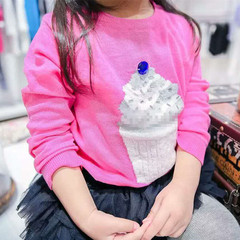 笑然家2016秋装新款韩国女童圆领针织衫 儿童闪亮冰淇淋薄款毛衣