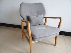 欧美设计实木餐椅实木躺椅酒店布椅沙发椅咖啡休闲椅子
