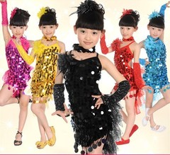 六一儿童拉丁舞裙少儿拉丁舞裙 舞台表演服 女童拉丁亮片表演服0