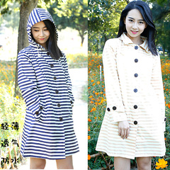 雨衣日本 韩国带帽子速干雨衣女风衣式成人条纹款雨披包邮