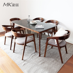 北欧日式黑胡桃木餐桌实木长方形桌大理石吃饭桌简约餐台餐厅家具