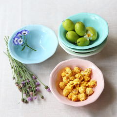 创意陶瓷汤碗饭碗 新骨瓷水果沙拉碗 6寸泡面碗 糖果色浮雕餐具