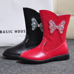 新冬款明璐女童靴子中帮加绒童鞋韩版公主靴儿童时尚高筒靴58670