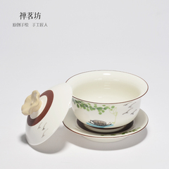 白瓷盖碗大号陶瓷茶具茶杯泡茶碗 景德镇手绘粉彩脂白三才碗杯