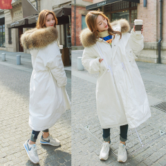 韩国冬季棉衣女中长款大毛领加厚韩版大码宽松工装白色棉服外套潮