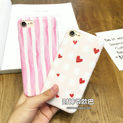 韩国清新粉色条纹爱心苹果7手机壳iPhone6s/6/plus硅胶套创意磨砂