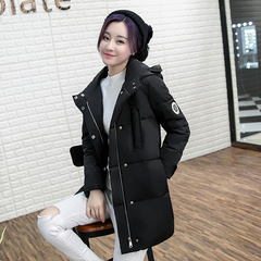 2016冬季新款韩版修身棉衣女装中长款纯色连帽加厚长袖棉服外套潮