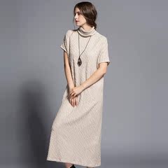 2016年欧美风新款羊毛连衣裙女针织打底衫超长款短袖宽松过膝长裙
