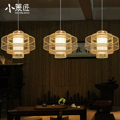 现代新中式客厅禅意吊灯创意多层竹编灯卧室书房茶室原木灯具日式