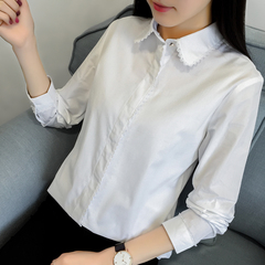 2017春季新款女装韩版打底衬衫女学生学院风花边领白衬衣女长袖