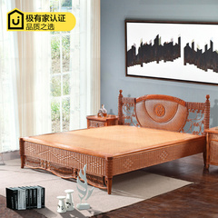 美式复古植物藤编双人床简约卧室家具1.5 1.8米加固环保实木大床