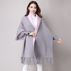 2016秋冬新款女装韩版时尚蝙蝠袖中长款流苏毛衣羊绒针织开衫外套
