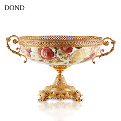 东顿镶铜陶瓷 奢华大号水果盘干果糖果盘客厅创意欧式茶几摆件