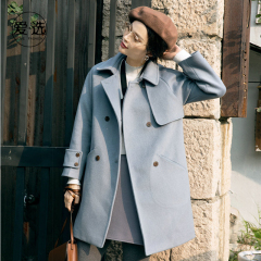 冬季韩国长袖羊毛大衣纯色呢子双排扣外套女学生宽松显瘦中长款厚