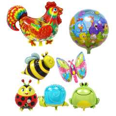 铝膜卡通动物鸡年公鸡气球新年装饰蜜蜂蝴蝶青蛙蜗牛儿童生日装饰