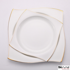 金边牛排盘 方形欧式简约骨瓷餐具套装家用菜盘子10寸碟子 西餐盘