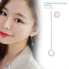 韩版S925纯银几何形六边形淡水珍珠时尚简约不对称耳钉耳线饰品