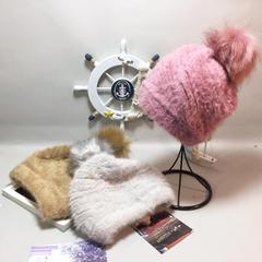 韩国新款帽子女冬秋季兔毛毛线帽可爱加绒球球护耳包头帽针织帽子