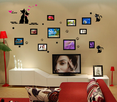 可爱爱情猫创意相框照片墙贴纸卧室客厅沙发电视背景墙壁贴画自粘