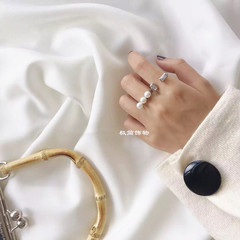 Jewelry 极简S925纯银韩国锆石镂空钻指环 珍珠开口戒指女 不掉色