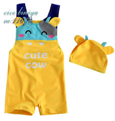 正品韩国可爱卡通奶牛儿童游泳衣婴儿幼儿小宝宝背心连体平角泳裤