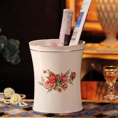 玫瑰款欧式奢华收纳桶 果皮碗零食纸篓杂物筒陶瓷厨房垃圾桶大号