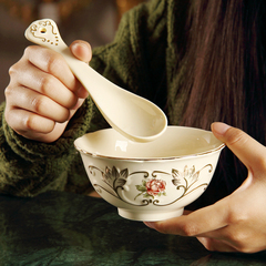 欧式陶瓷勺子 餐具勺子 创意复古长柄描金调羹小汤勺