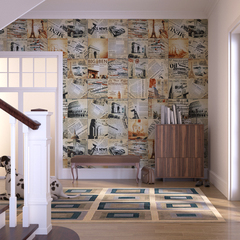欧式时尚英文字母背景墙小花砖个性厨卫生间地板砖复古报纸砖300