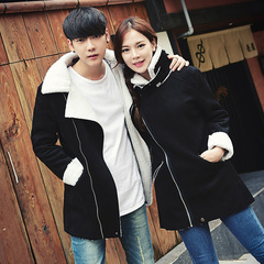 冬季情侣羊羔棉外套韩版修身保暖夹克青少年学生中长款加厚夹克