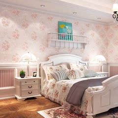 温馨田园玫瑰无纺布壁纸 卧室客厅背景 美容院婚房 粉色紫色墙纸