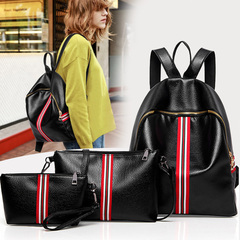 双肩包三件套2016新款女士包包潮休闲简约条纹学院风书包旅行背包