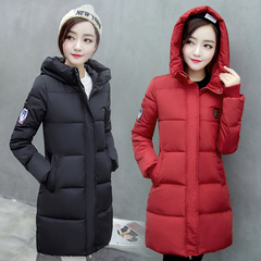 韩国修身显瘦棉衣女中长款加厚连帽羽绒棉服纯色大码学生冬装外套