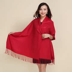 兆君羊绒围巾纯色羊毛围巾女大红色长款冬天加厚围巾披肩通用保暖