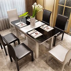 美茵锶 小户型伸缩餐桌椅组合 简约现代钢化玻璃折叠电磁炉餐桌