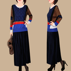 2016冬季新款韩版宽松套头蝙蝠袖毛衣女圆领拼色针织羊毛打底衫潮