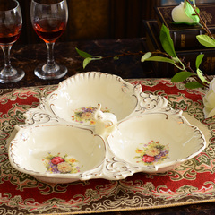 欧式陶瓷干果盘水果盘复古客厅茶几多格零食果盘摆件结婚礼物包邮
