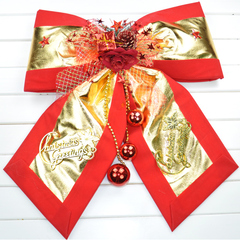 圣诞节装饰小中大号蝴蝶结挂件绒布金色红边门挂墙挂 装饰