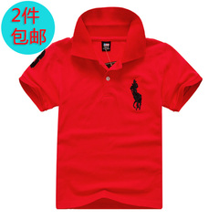 儿童装短袖T恤宝宝夏季男童女纯棉中大童小孩体恤polo保罗衫红色