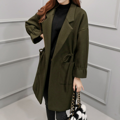 韩版2016冬季新款腰带加厚羊毛呢子大衣中长款修身显瘦毛呢外套女