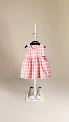 夏季女童格子纯棉连衣裙 高端外贸出口法单儿童背心裙娃娃裙裙子
